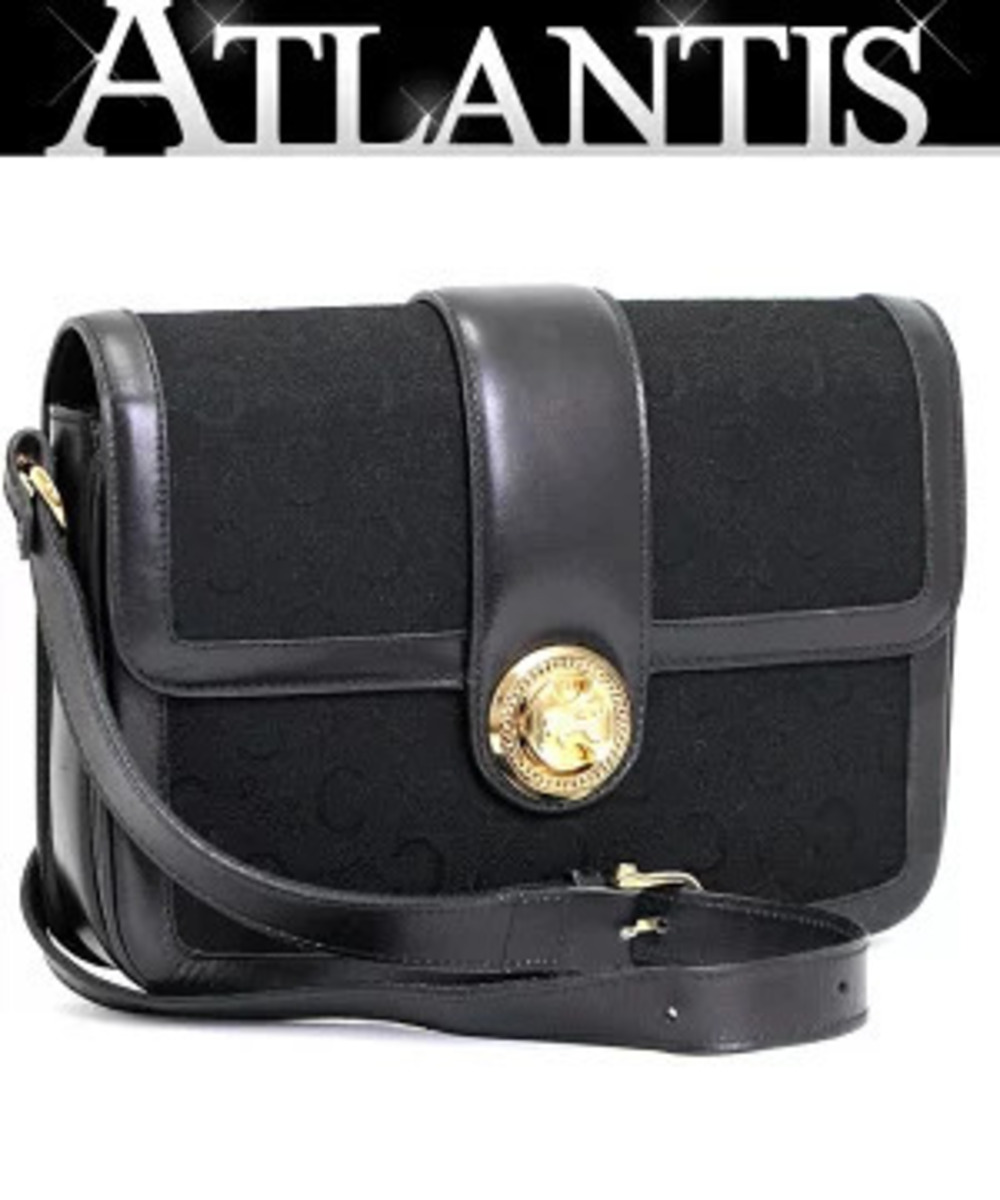 Celine Shoulder Bag C Macadam Turnlock Canvas x Leather Black